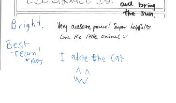 この作品に寄せられた手書きコメントの原本