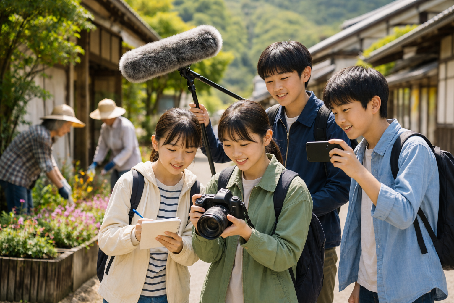 農村を取材する宇和島の中学生たち（イメージ）